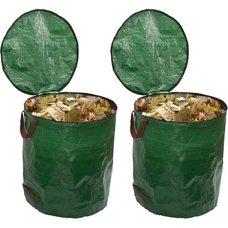 Ensemble de 2 sacs à déchets de jardin de 72 gallons avec couvercles, sac à feuilles de jardin réutilisable et robuste pour le jardinage domestique, pelouse et déchets de jardin (1/4)