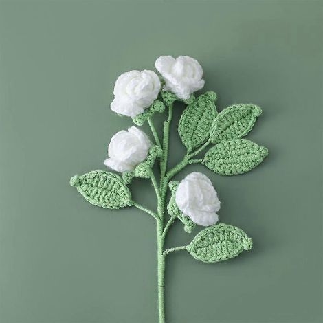 bouquet de roses fait main en coton au lait, crochet multi-têtes, fleurs artificielles, décoration intérieureblanc (1/5)