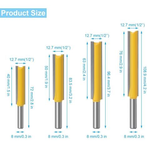 punte per fresa con gambo da 8 mm, punte dritte, punte per fresa per legno, punte extra lunghe, punte in metallo duro, per la lavorazione del legno (40 mm, 50 mm, 63 mm, 76 mm) (1/4)