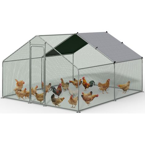 VOUNOT  Walk In Chicken Run Coop, Galvanised Poultry Cage, 300x300x200 cm (1/5)