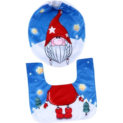 Housse de Siège de Toilette de Noël Bleu 2 Pièces Tapis Assorti Lavable et (1/5)