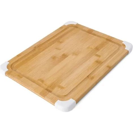 Planche à découper antidérapante en bambou GROOFOO avec rainure à jus, 28 x 35,5 cm, blanche (1/3)