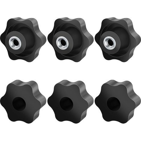 6 Pièces - Écrou à poignée - Bouton de serrage - Filetage M8 - Forme étoile - Pour machines et meubles - Noir - 50mm (1/5)