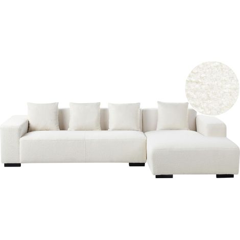 Corner Sofa 4 Seater LUNGO Boucle White Left Hand