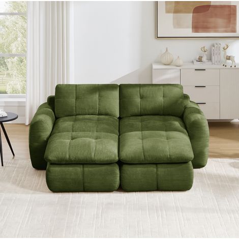Divano modulare 194x160x68 cm, con 2 pouf, design senza telaio, seduta ampia e profonda, chenille verde (1/5)