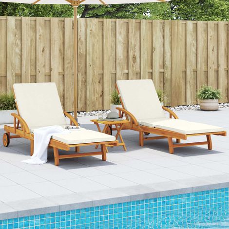 Sonnenliegen 2 Stk. mit Auflagen 200x68x83 cm Massivholz Akazie (1/5)