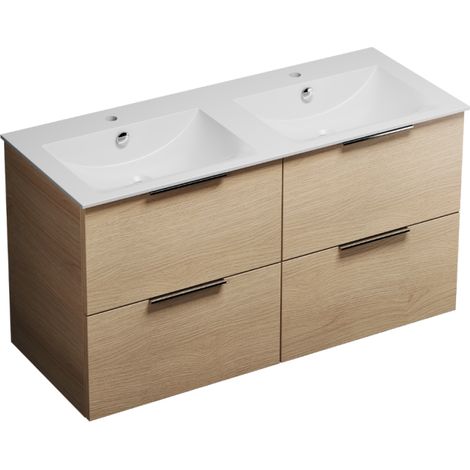 Mueble bajo lavabo doble 120 cm BURGBAD Olena roble claro (1/5)