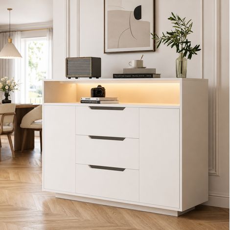 Buffet meuble rangement 120 x 40 x 85 cm blanc OKMYHOME (1/5)