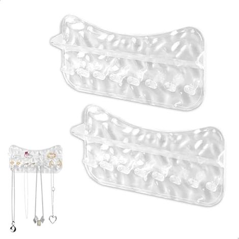 Porte-colliers mural, organisateur en 2 pièces avec 8 crochets pour colliers, bagues, bracelets et boucles d'oreilles, transparent (1/5)