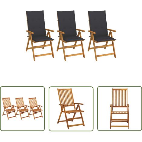 The Living Store Klappbare Gartenstühle 3 Stk. mit Auflagen Massivholz Akazie - Holz Gartenstuhl - Gartenmöbel Set - Klappbarer Stuhl - Outdoor Möbel - Balkonmöbel (1/5)