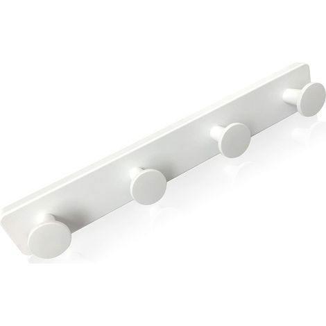 Porte-manteau mural blanc avec 4 crochets - Robuste et facile - Support pour hall d'entrée, salle de bain, chambre à coucher, cuisine (Lot de 1) (1/5)