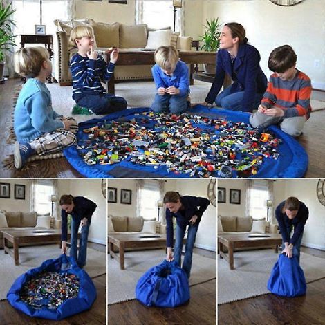Organisateur de rangement de jouets portable 2 en 1 avec cordon de serrage et tapis de jeu pour la chambre et les voyages, conçu pour les enfants et les tout-petits (1/5)