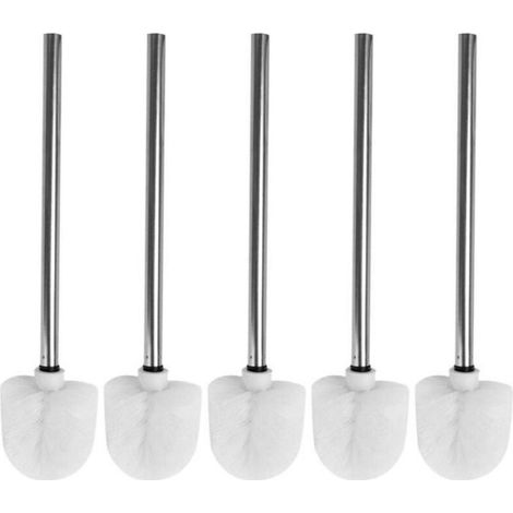 Paquet de 5 Brosses de Rechange pour Brosse de Toilette Tte Blanche Poigne Acier Inoxydable (1/4)