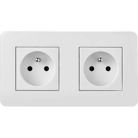 Interrupteur va et vient - Prises electriques Standard - Prise murale - Interrupteur va et vient sans Fil - Prise murale Complet Double Prise 2P+T 16A Precablee Blanc Brillant (1/5)