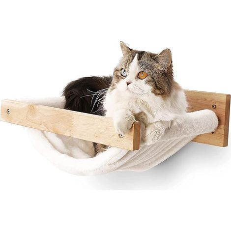 Hamac pour Chat Mural Grande Étagère pour Chat Lits et Perchoirs Meubles pour Dormir Jouer Contenir en Flanelle Blanche (1/5)