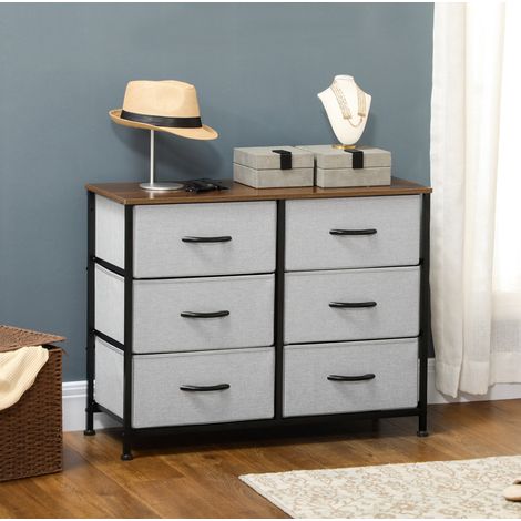 Commode grise avec 6 tiroirs en tissu pliants, 80x30x62,5 cm (1/5)