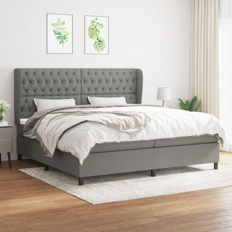 Lit à sommier tapissier avec matelas - Cadre De Lit Moderne: King Size - Lit Double - Gris foncé 200x200cm Tissu Chic-886061 (1/5)