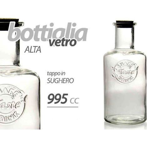 TRADE SHOP - Bottiglia Alta In Vetro 995 Cc Tappo In Sughero Stile Vintage Decorata 728297 -