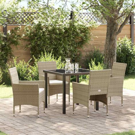 Ensemble de salle à manger pour jardin 5 pcs-Salon de jardin Beige polyrotin 364015 (1/5)