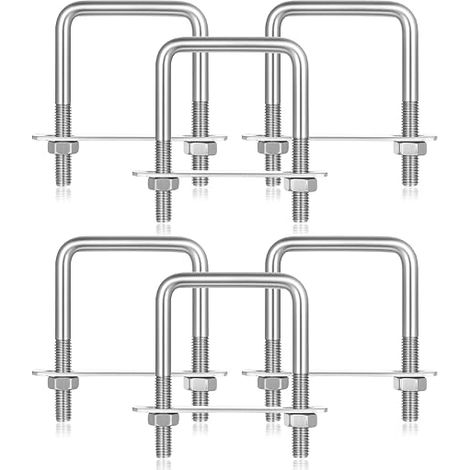Bulloni a U M8 x 50 x 80 mm, Bullone a U Quadrato con Filettatura in Acciaio Inox, Bulloni Quadrati Dadi Rondella Piastra per Riparazione Fissaggio Tubi Traino Auto Barche Industriali (1/5)