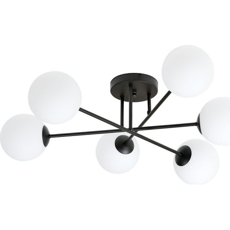 Lampada a Soffitto Roma, Acciaio verniciato a polvere, Vetro, Nero, Bianco, 75x26x75 cm