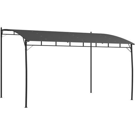 Pergola-gazebo avec 12 trous de drainage, métal et polyester, 400 x 296 x 200/262 cm, gris foncé
