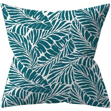 Pack de de 4 Housses de Coussin d'extérieur, XU,45x45cm imperméable Canapé Taie d'oreiller en Lin, Plante Verte,Coussins Décoratifs pour Jardin (45 x 45 cm, Turquoise 2) - KZQ