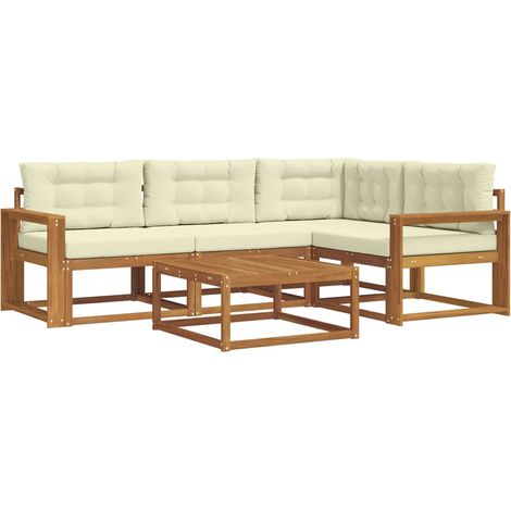 Outdoor Sofa Set with Cushion 5 pcs Natural and Cream vidaXL