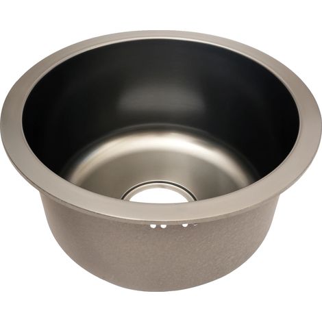Évier de cuisine, bol unique rond, nano-revêtement pour un nettoyage facile, gris (1/2)