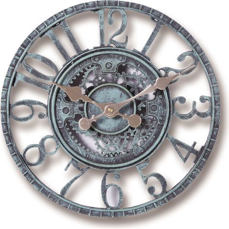 Reloj de pared para exterior, resistente al agua, de 30 cm, para jardín, estilo retro, decorativo para el hogar, la cocina y el salón, no silencioso (turquesa) (1/4)