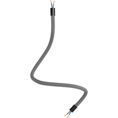 Creative-Cables Kit Creative Flex flexibles Verlängerungsrohr (60 cm Länge, Ø 10 mm) – Textilummantelung RZ04 schwarz-weiß und schwarze Abschlüsse – Mit Metallendstücken und Zubehör