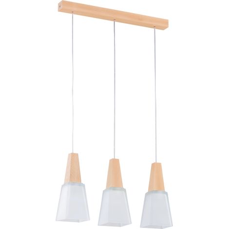 Suspension scandinave bois, 3 globes blancs E27 Alfa (1/3)