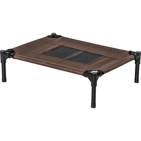 Erhöhtes Hundebett mit atmungsaktiver Sitzfläche, Stahl und Stoff, 61 x 46 x 18 cm, schwarz und kaffeebraun