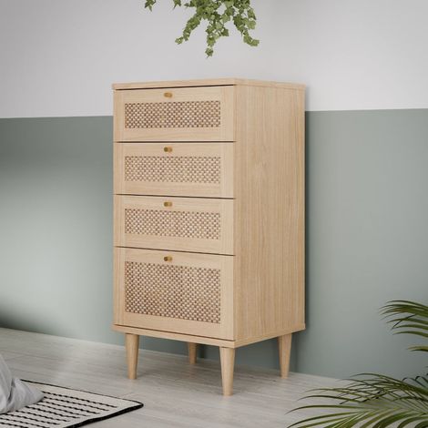 Cassettiera Livia 4 cassetti in rovere con dettagli effetto Rattan 50.4x41.4x109H (1/5)