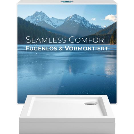 Calmwaters Duschwanne 80x80 cm Komplettset mit Schürze & Ablaufgarnitur, Schürze & Wannenfüße vormontiert, flach, 01SL6217 (1/5)