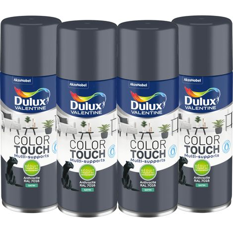 Maxi Pack 4 - Peinture aérosol Color Touch Multi-Supports - Satin Anthracite 400 ml - Dulux Valentine