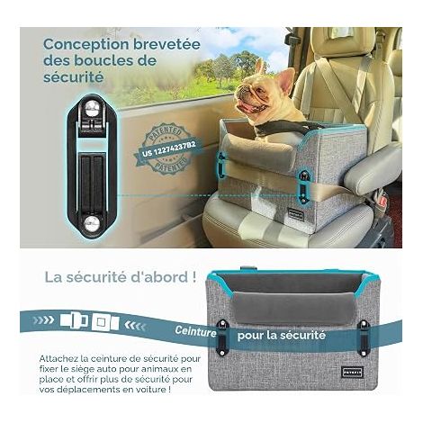 Petsfit Cestino per cani da auto, seggiolino auto per cani 8 kg, trasportino posteriore pieghevole con cintura di sicurezza, grigio (1/4)