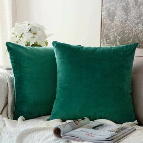 Decorative Velvet Cushion Covers Sofa Pillow Case Super Smooth Soft Decoration Home Living Room Bedroom, 2 Pieces 50X50CM Turquoise Green (1/4)