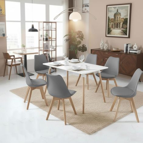 Lot de 6 chaises scandinaves gris – Structure en bois – Hauteur d'assise 45cm – Pour salle à manger moderne (1/3)