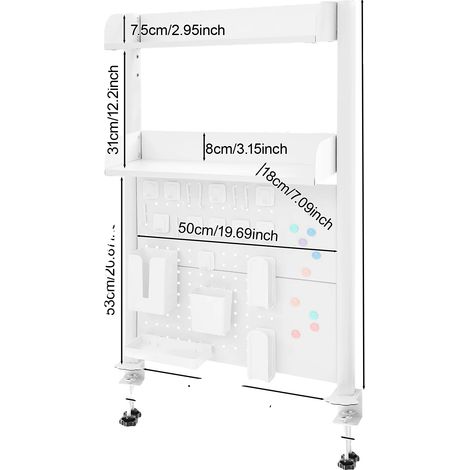 Organizzatore da scrivania per libri, design a 2 livelli, retro con pannello forato, BIANCO (1/2)