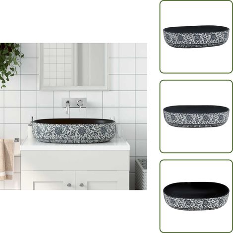 The Living Store Aufsatzwaschbecken Schwarz und Blau Oval 59x40x14 cm Keramik - Badezimmersanierung - Handgemachtes Waschbecken - Schwarzes Waschbecken - Blaues Waschbecken - Keramikwaschbecken