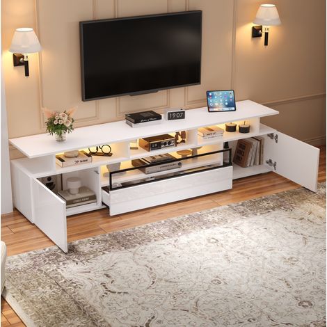 Mueble TV salón con LED y amplio almacenaje blanco OKMYHOME (1/5)