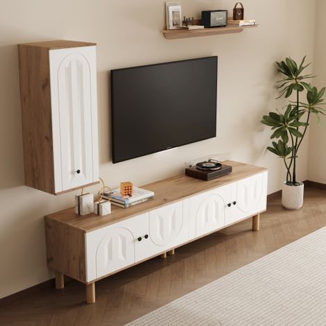 Mueble alto de 3 piezas, aparador alto, armarios y estantería de pared, blanco y madera tallada. (1/5)