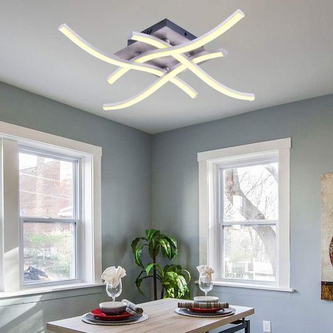 Moderne Plafonnier LED , Lampe de Lustre Moderne Courbé avec 4 PCS Agité Lumière Pour le Salon Chambre Salle à Manger (28W 4 Lumières Blanc Chaud) (1/5)