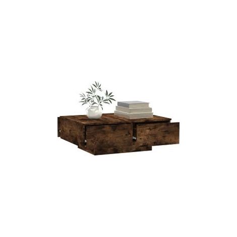 Table basse rectangulaire en bois avec rangement Komira 90cm - Bois d'ingénierie-Marron fumé (1/5)