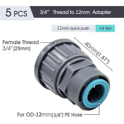 (Ax5PCS-Raccord de robinet) Raccord de tuyau d'irrigation PE OD-12 mm, joints de tuyau d'arrosage, raccords pour système de goutte-à-goutte de jardin, té, coude droit, adaptateur de réparation de tuya (1/5)
