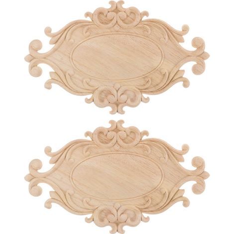 Lot de 2 appliques décoratives en bois sculpté à faire soi-même pour portes et meubles.-24.00X14.50X0.70CM (1/4)