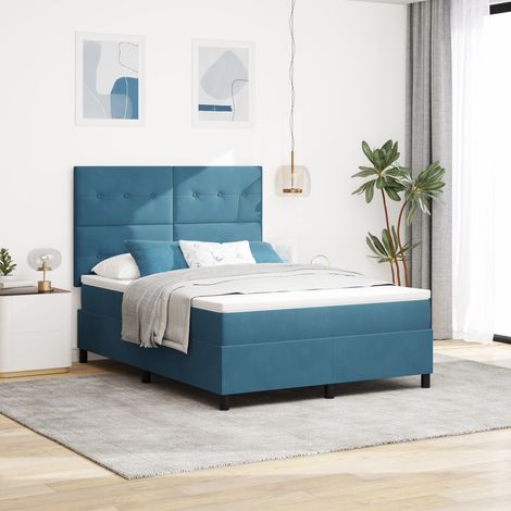 Box Spring Bed with Mattress Dark blue 160 x 200 cm Velvet vidaXL (1/5)