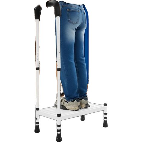 Escalera de tijera, acero al carbono, barandilla de seguridad regulable en altura, dimensiones totales 54 x 29 x 89-99 cm, capacidad de carga 5 kg, requiere montaje. (1/5)