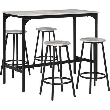 Table haute et meuble bar 5 pièces avec 4 tabourets – Structure métal – Style industriel gris moderne – Coin repas pour 4 personnes (1/5)